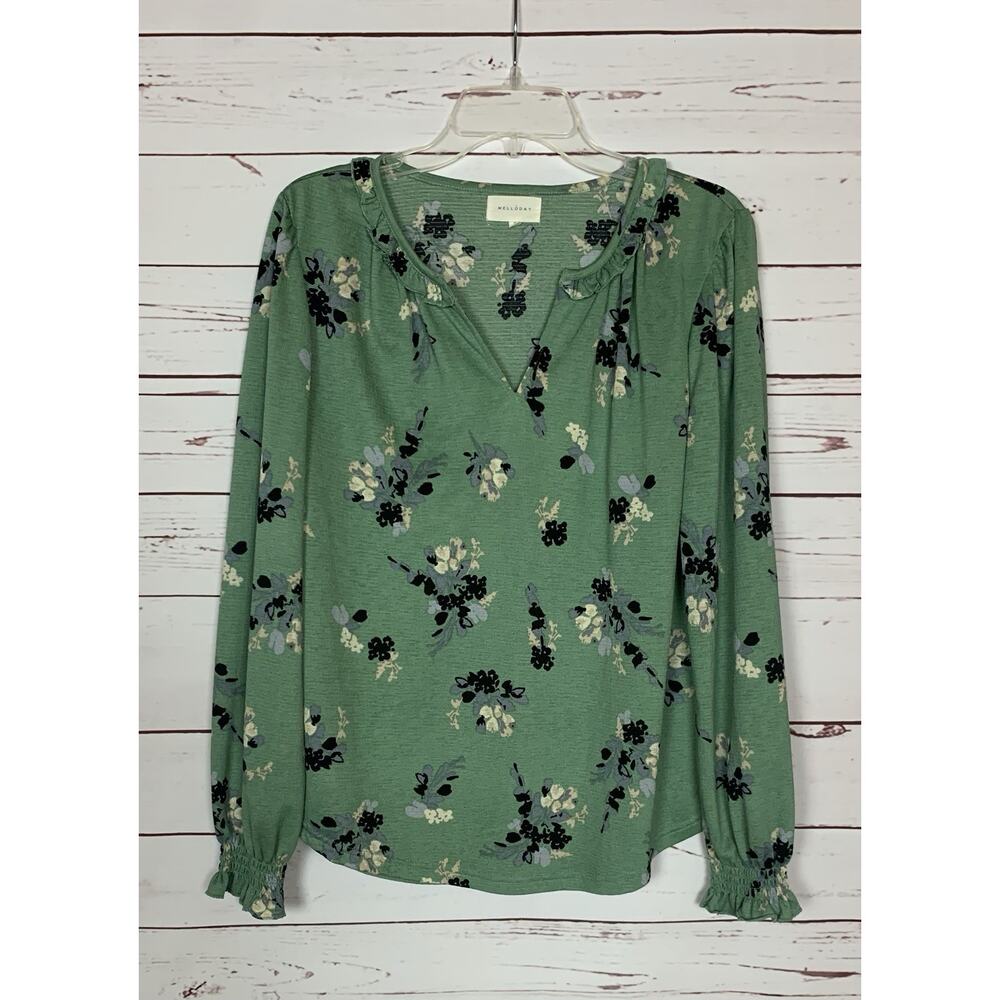 Melloday Stitch Fix Women's M Medium Green Long Sleeve Cute Spring Summer TopC